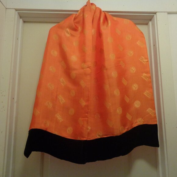 SILK VIETNAMESE ORANGE & BLACK VELVETEEN LONG SCARF OR SHAWL BY SHIRA LE… - Picture 4 of 5